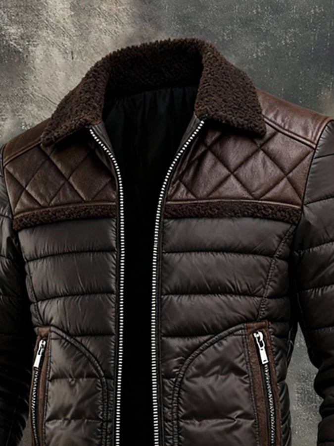 CHAQUETA OSCURA CON CUELLO DE SHERPA CÁLIDO