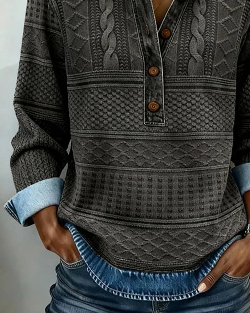 Isabel - Sudadera Con Solapa y Medio Botón a La Moda