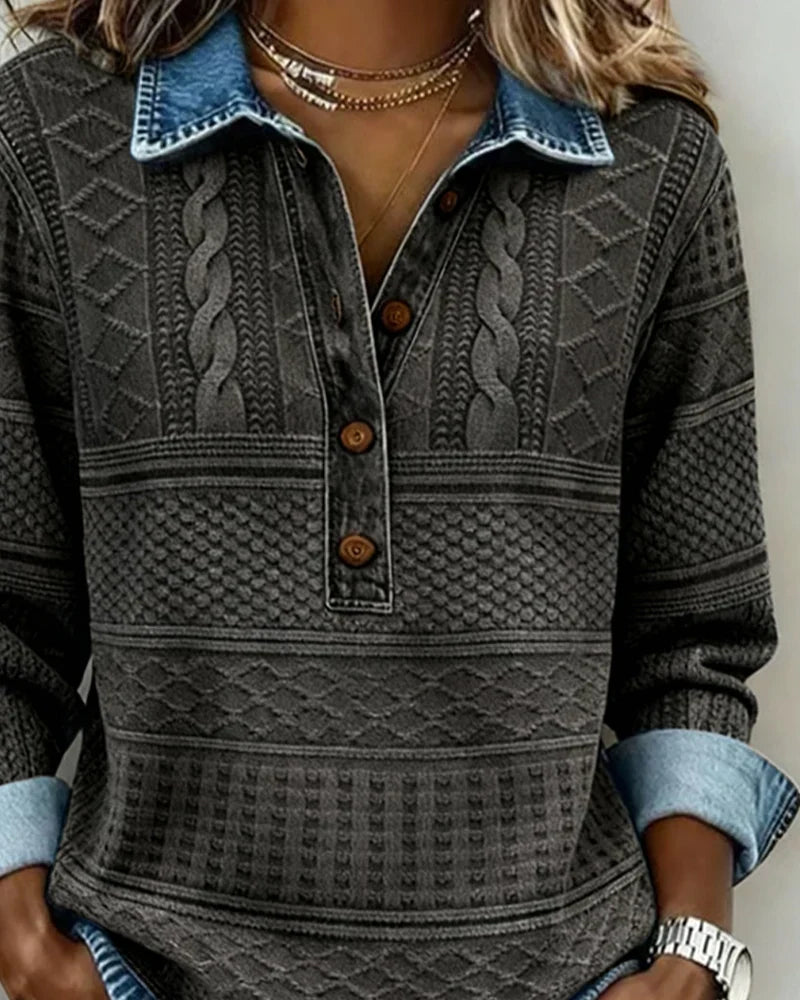Melkorka - Sudadera Con Solapa y Medio Botón a La Moda