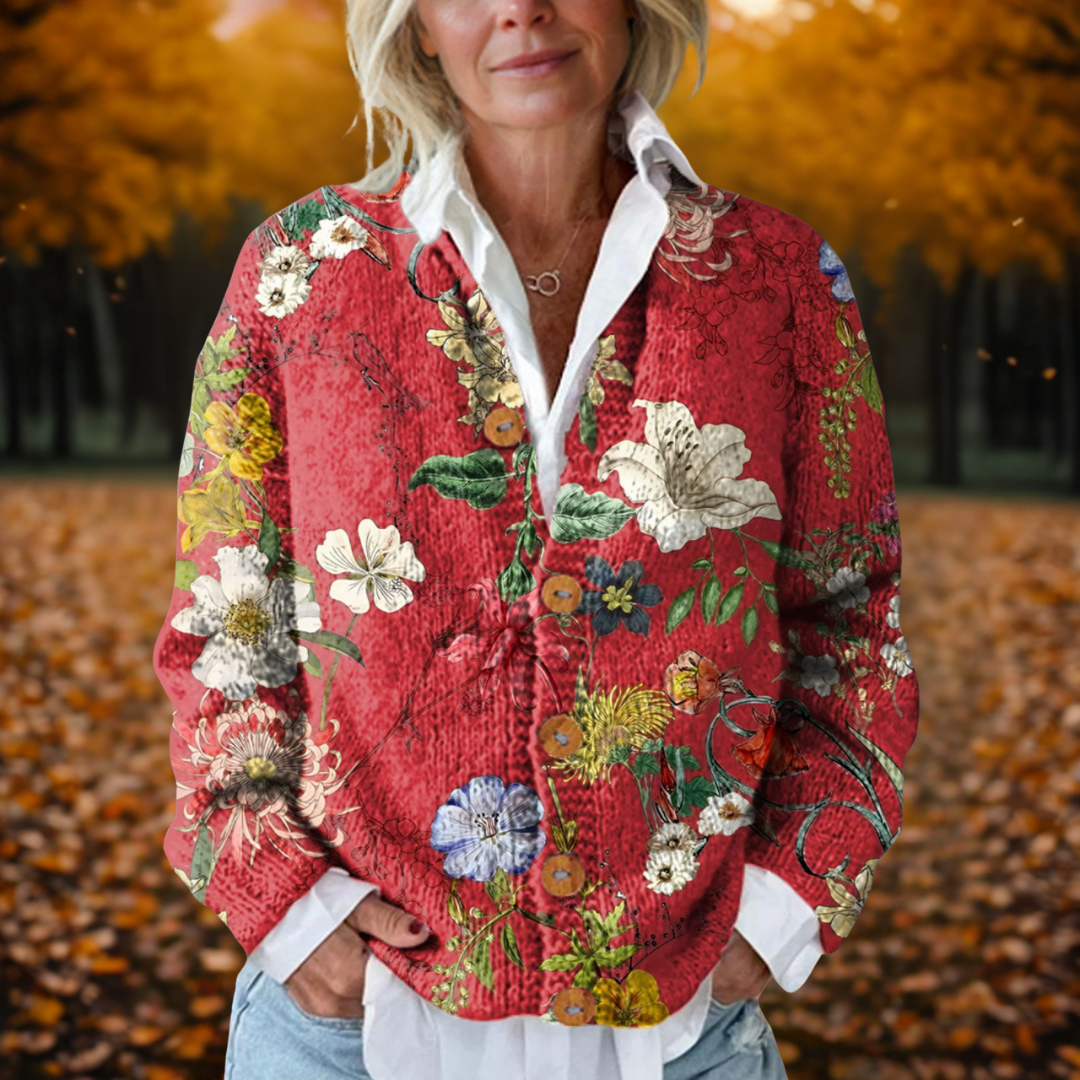 Sofía - Chal de Punto Vintage con Estampado de Flores