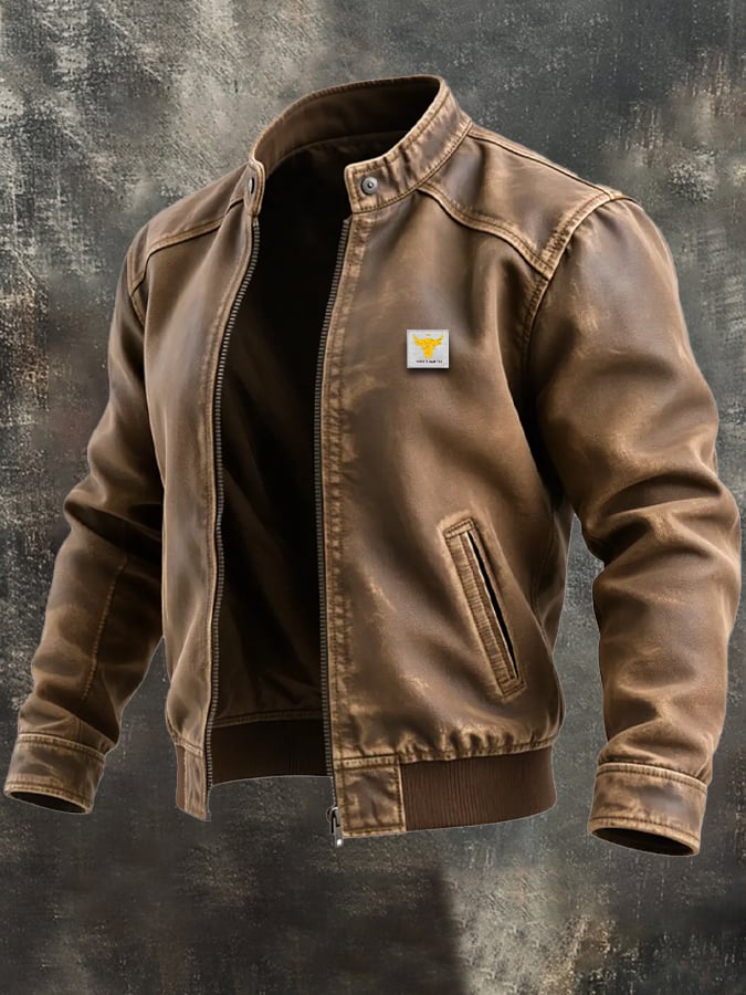 CHAQUETA DE TELA MARRÓN ENVEJECIDA CON UN CORTE CLÁSICO