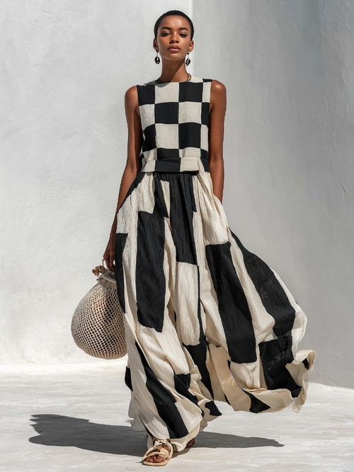 Audrey | Vestido Maxi Sin Mangas con Panel de Contraste para Mujer