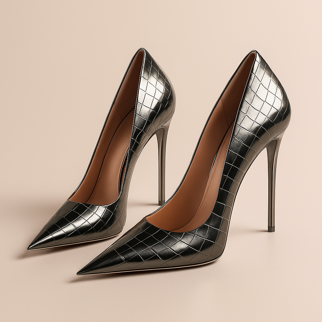 Noir Éclat™ – Tacones de Cocodrilo Esculpidos
