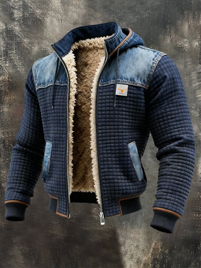 CHAQUETA DONJACK CON QUILTING EN AZUL MARINO Y DETALLES EN DENIM