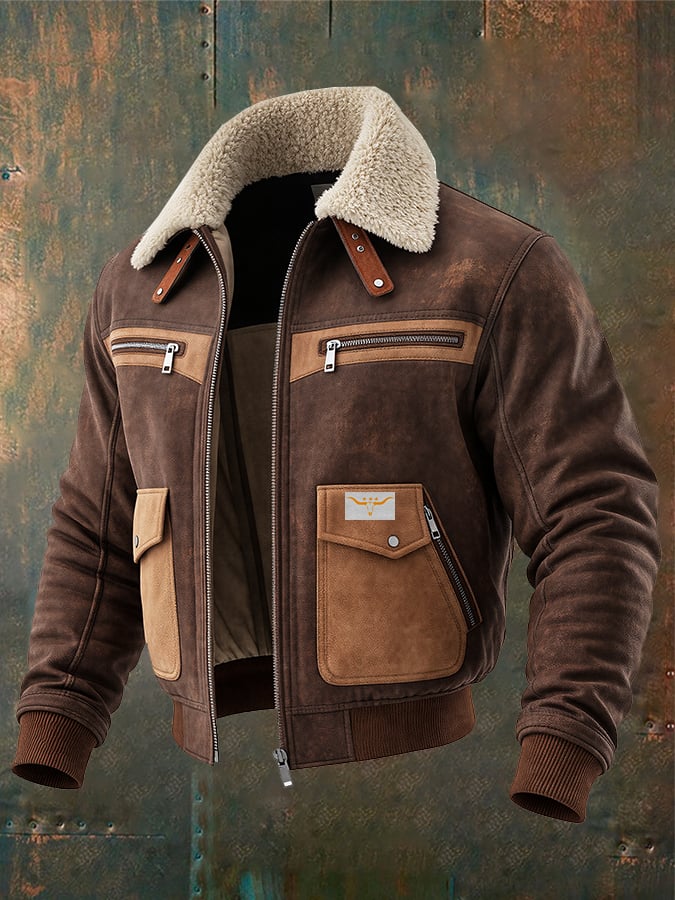 BOMBER DE SUEDE BRUIN CON CUELLO DE SHERPA CÁLIDO
