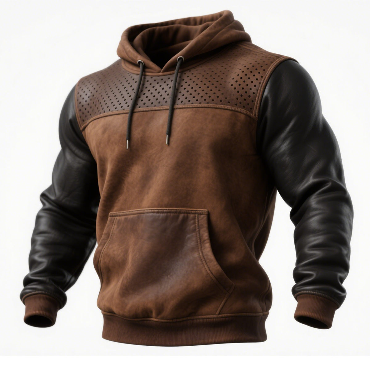 Adrián™ | Sudadera con Capucha de Piel Marrón con Detalles Perforados