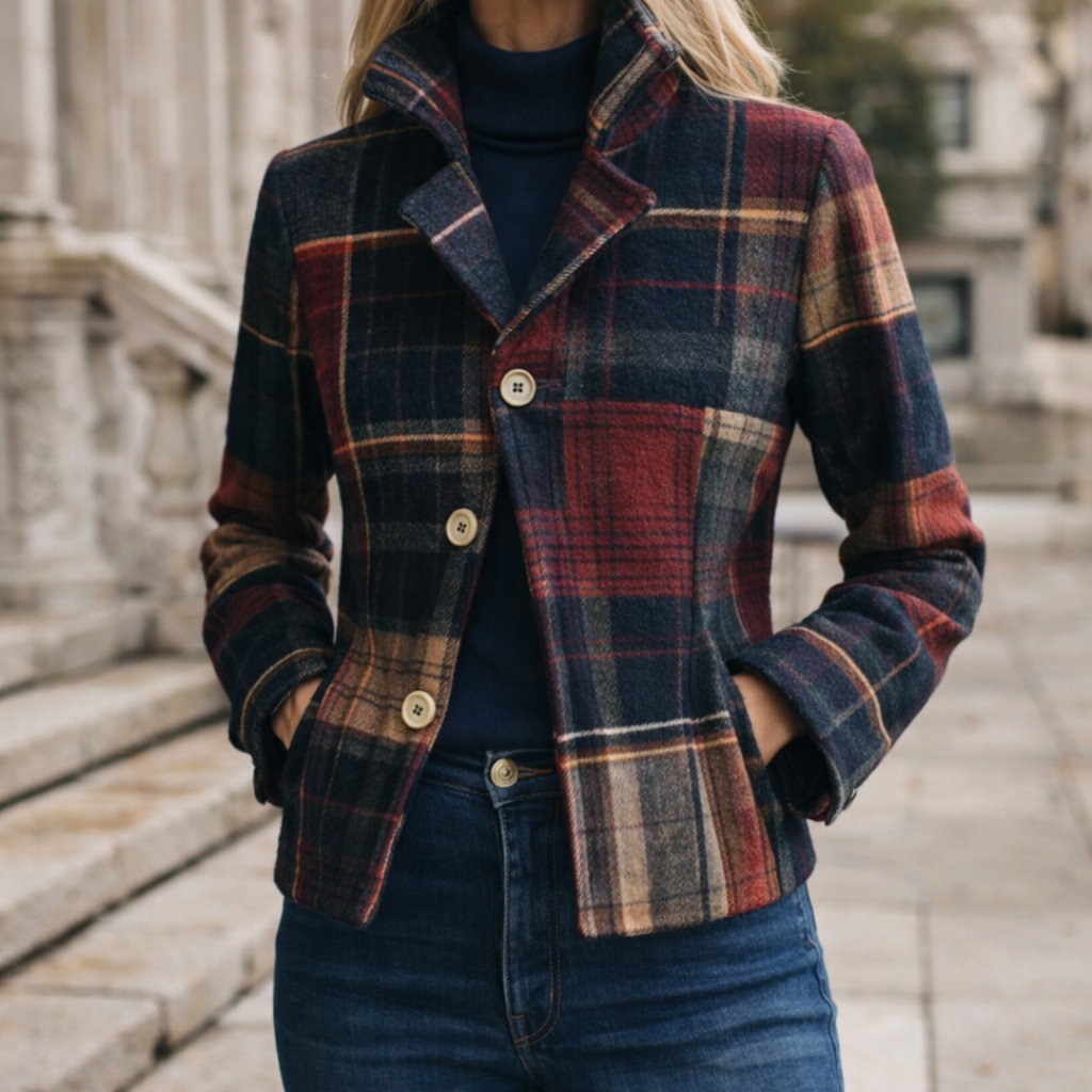 Natalia – Chaqueta intermedia a cuadros con cuello
