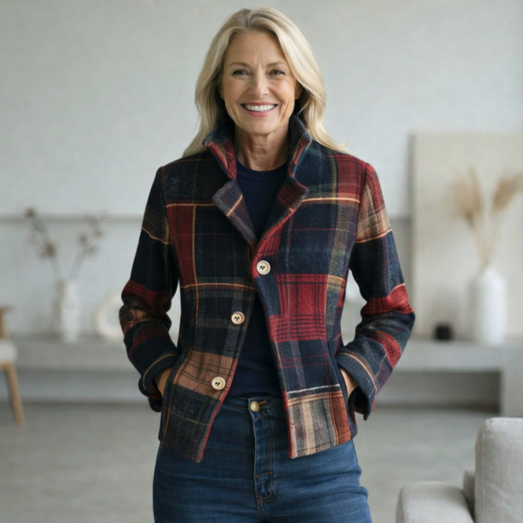 Natalia – Chaqueta intermedia a cuadros con cuello