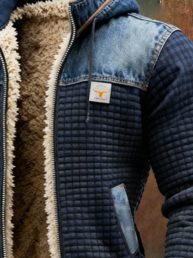CHAQUETA DONJACK CON QUILTING EN AZUL MARINO Y DETALLES EN DENIM