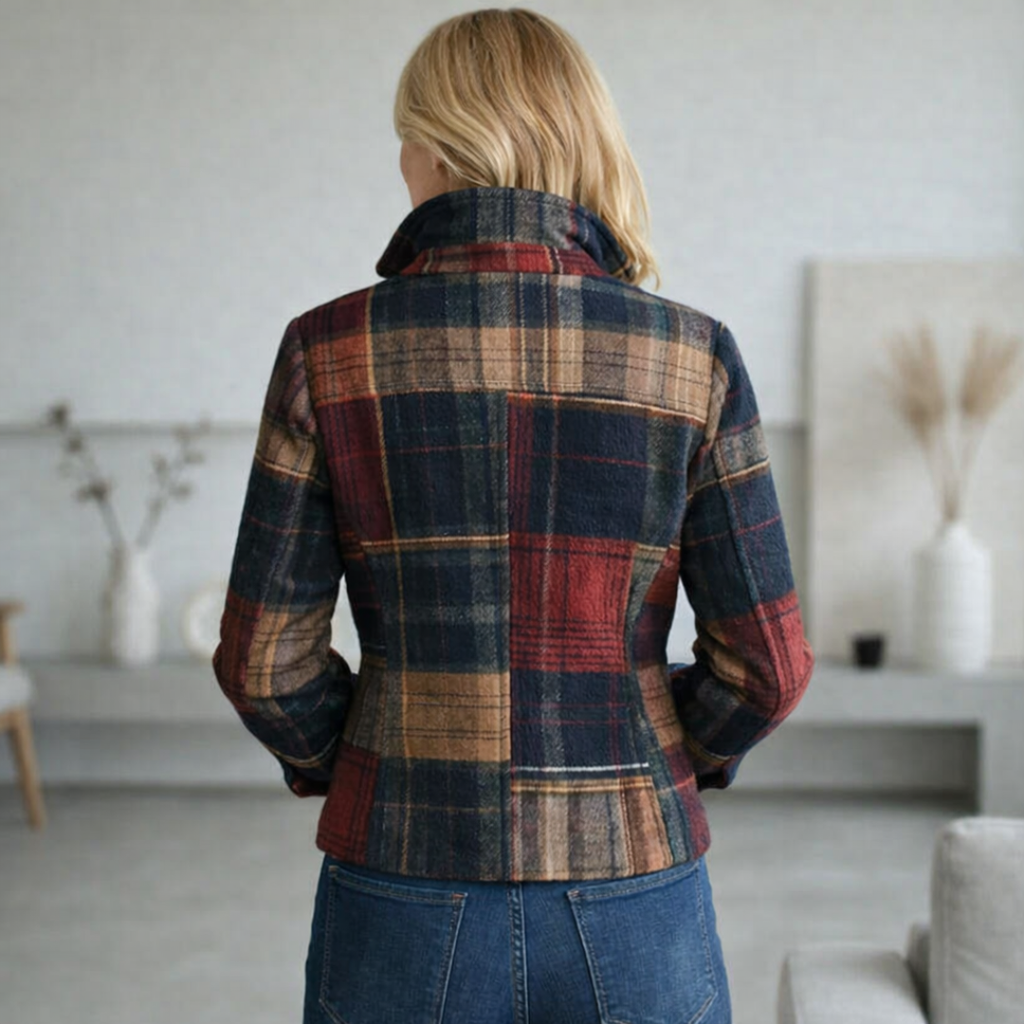 Natalia – Chaqueta intermedia a cuadros con cuello