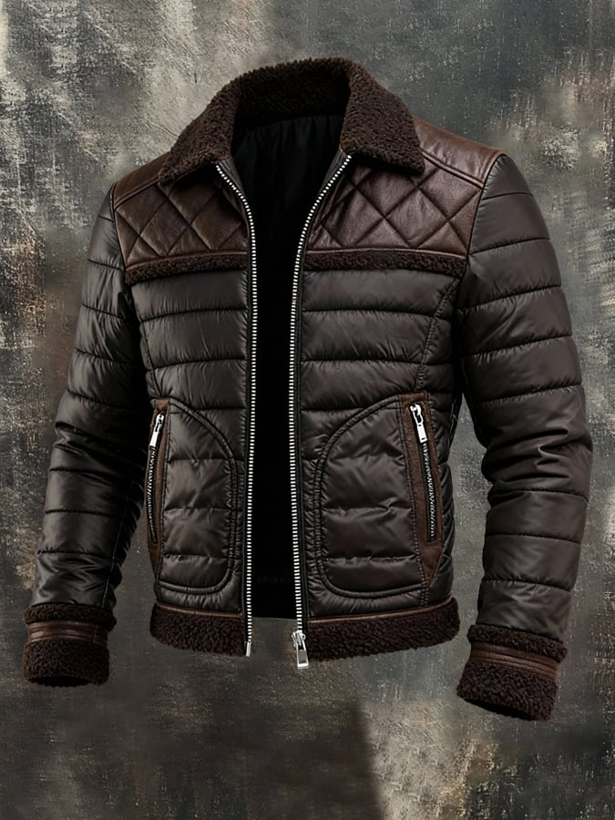 CHAQUETA OSCURA CON CUELLO DE SHERPA CÁLIDO