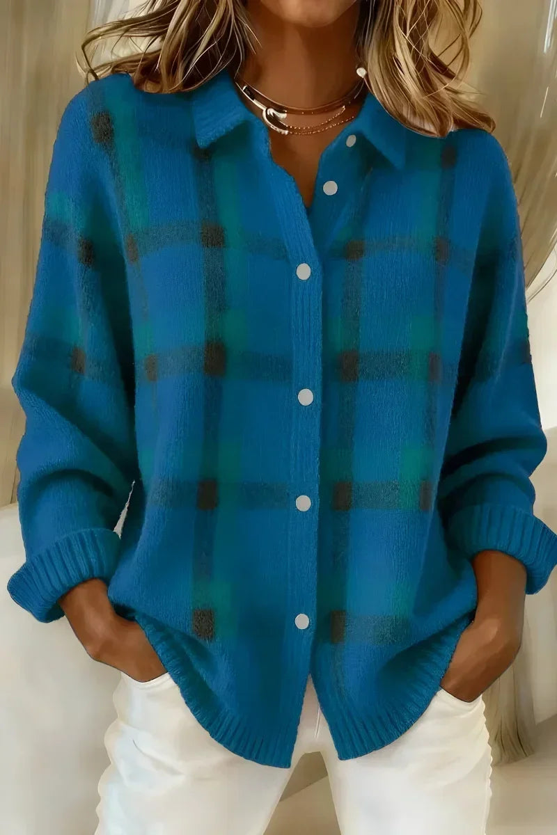 Serena | Cardigan Scozzese in Maglia Spazzolata