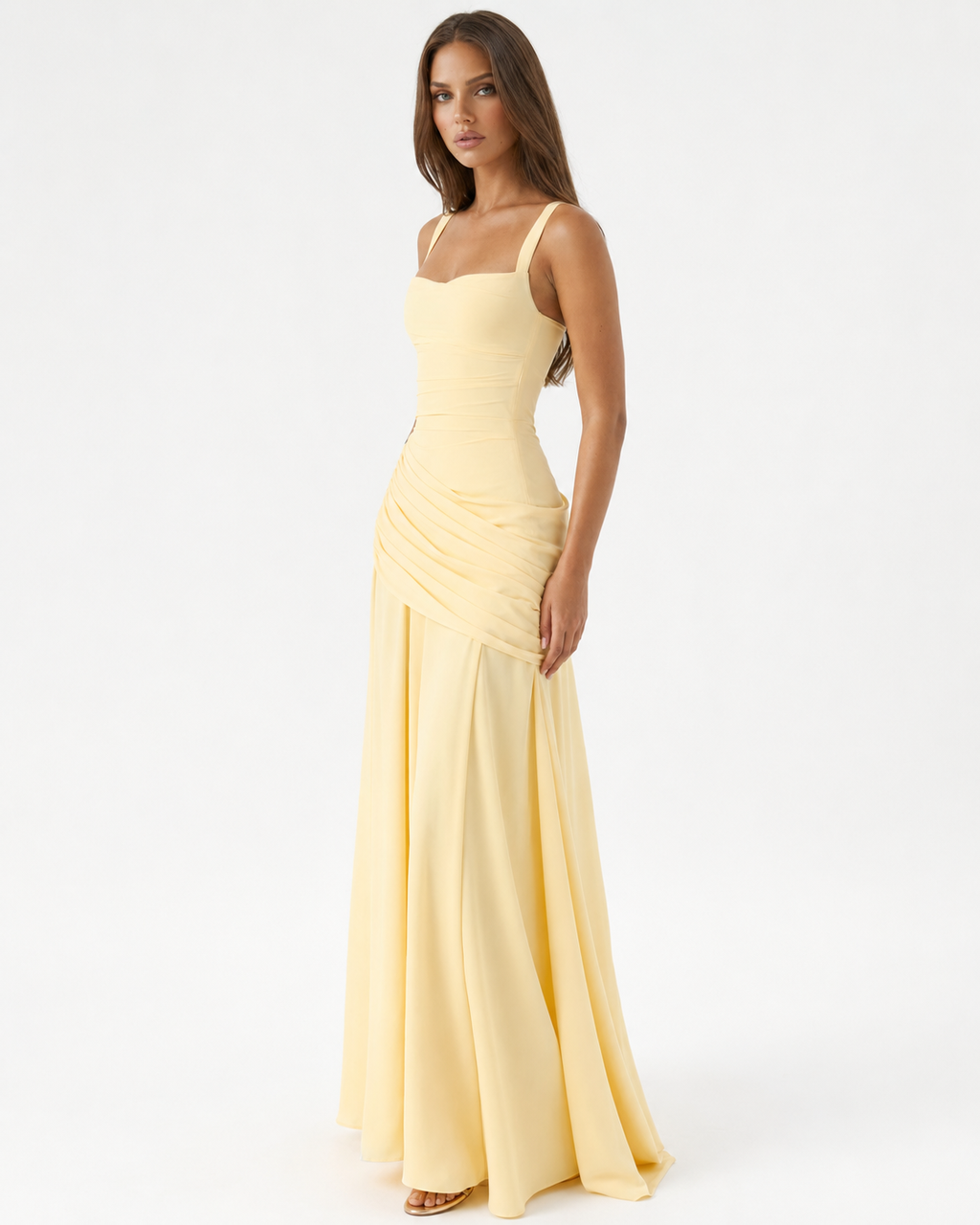 ENIE | Vestido maxi con escote cuadrado fruncido para Mujer