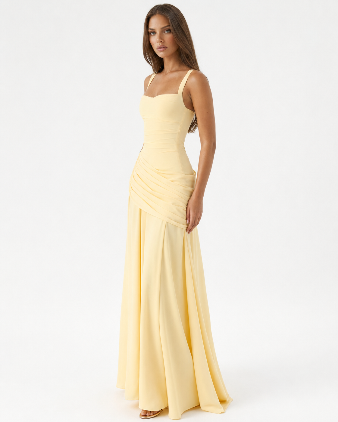 ENIE | Vestido maxi con escote cuadrado fruncido para Mujer