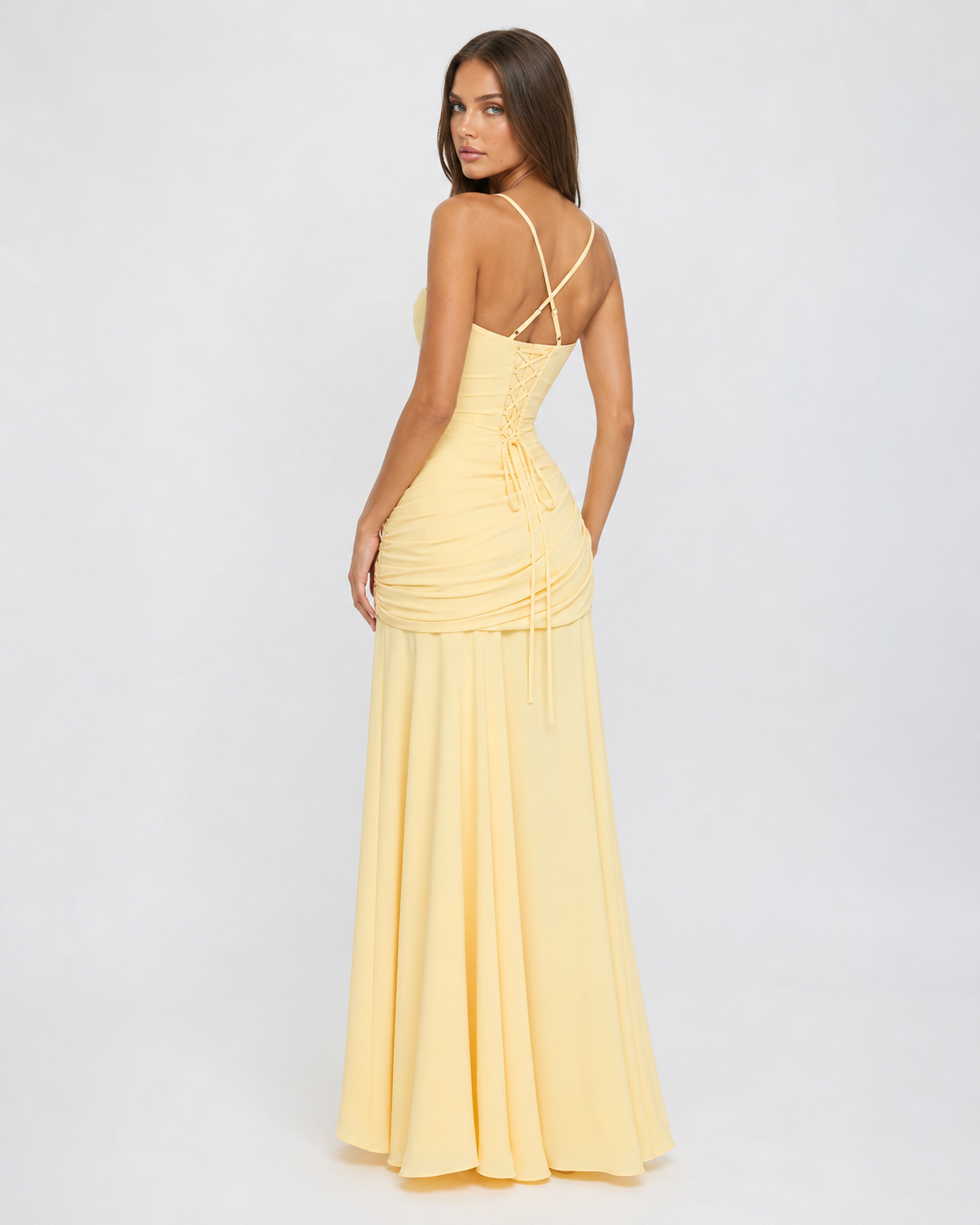 ENIE | Vestido maxi con escote cuadrado fruncido para Mujer