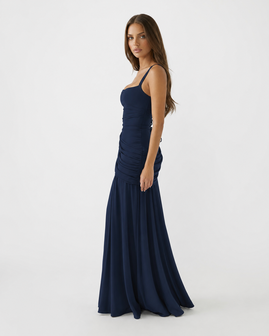 ENIE | Vestido maxi con escote cuadrado fruncido para Mujer