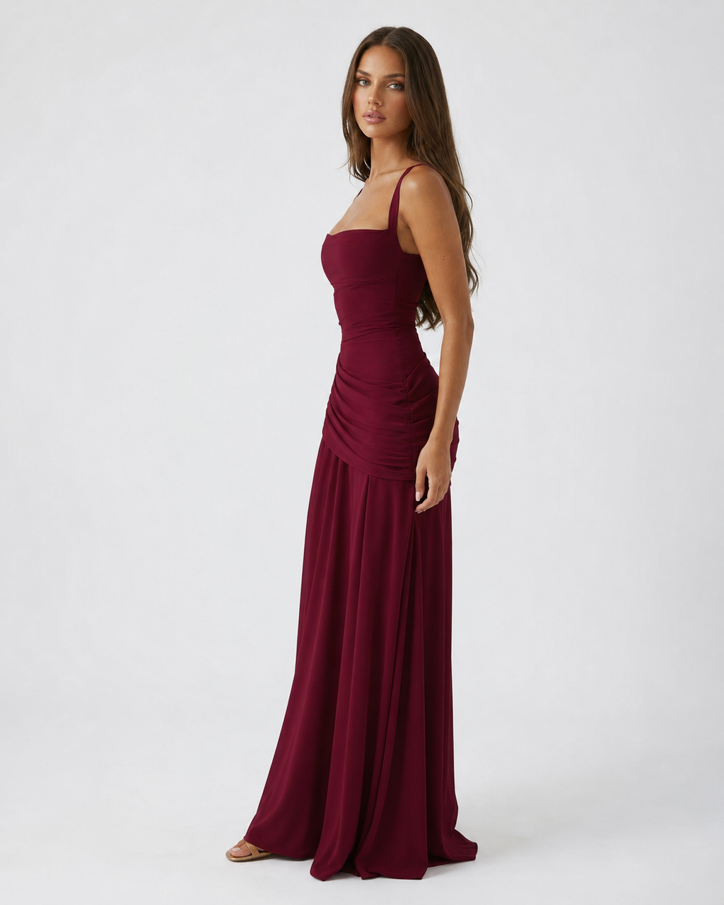 ENIE | Vestido maxi con escote cuadrado fruncido para Mujer