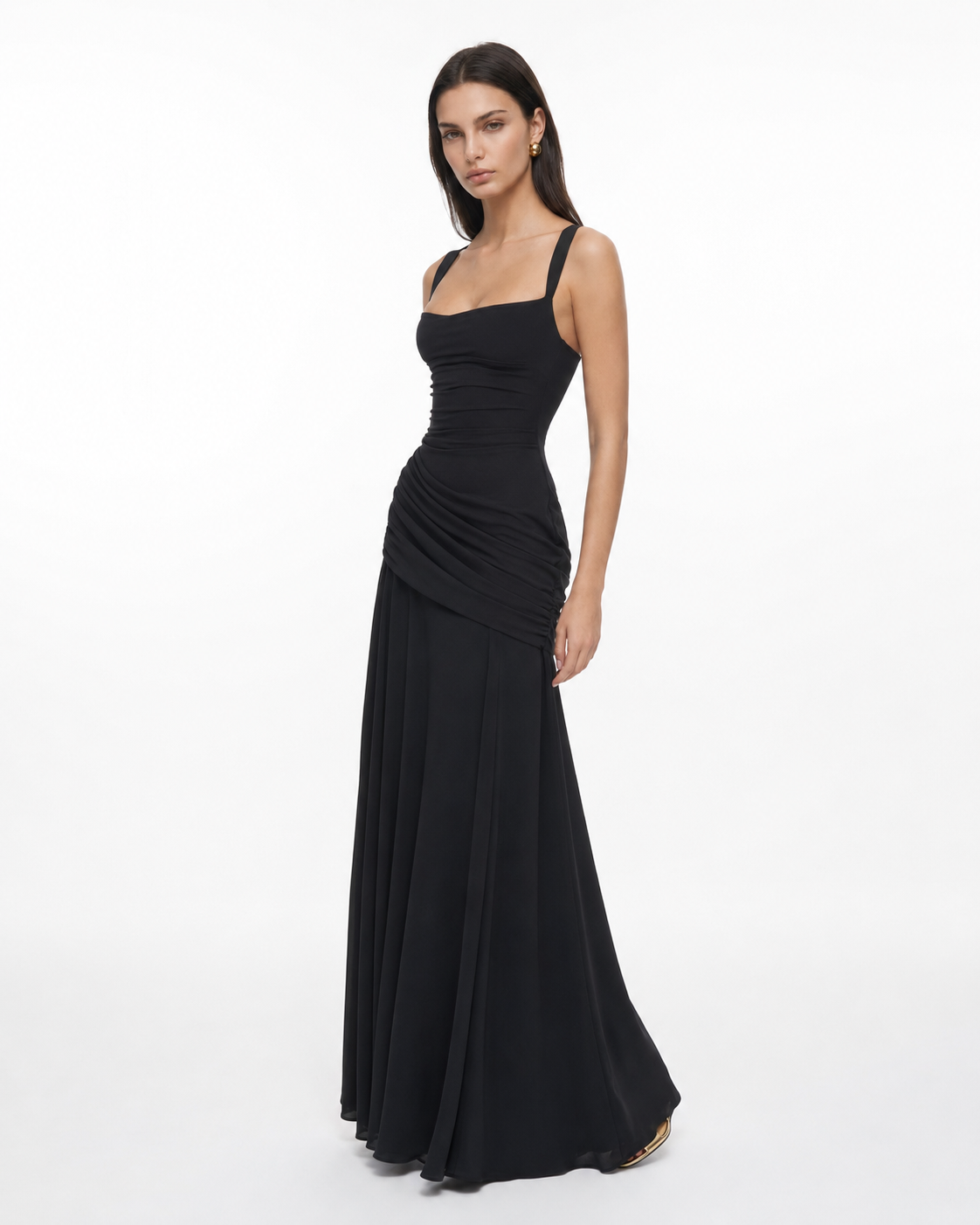 ENIE | Vestido maxi con escote cuadrado fruncido para Mujer