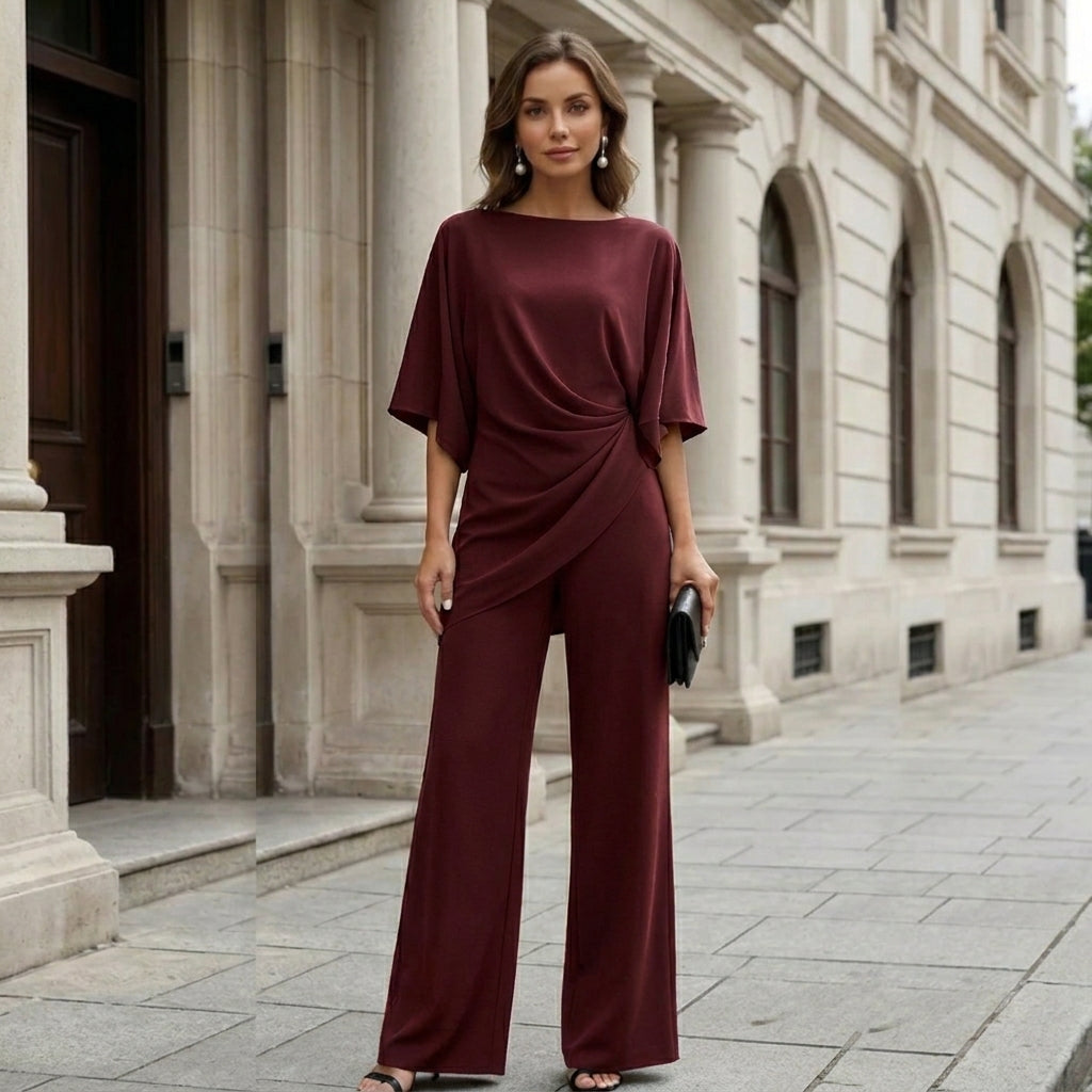 Gabriela | Conjunto de Blusa Drapeada y Pantalón Ancho para Mujer