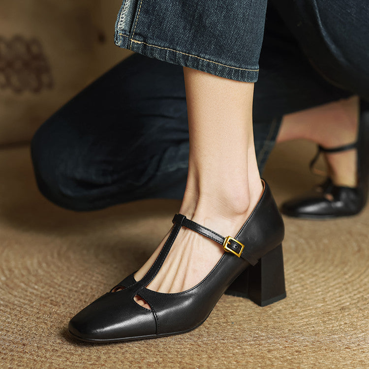 Elora Tacones Altos de Cuero Auténtico