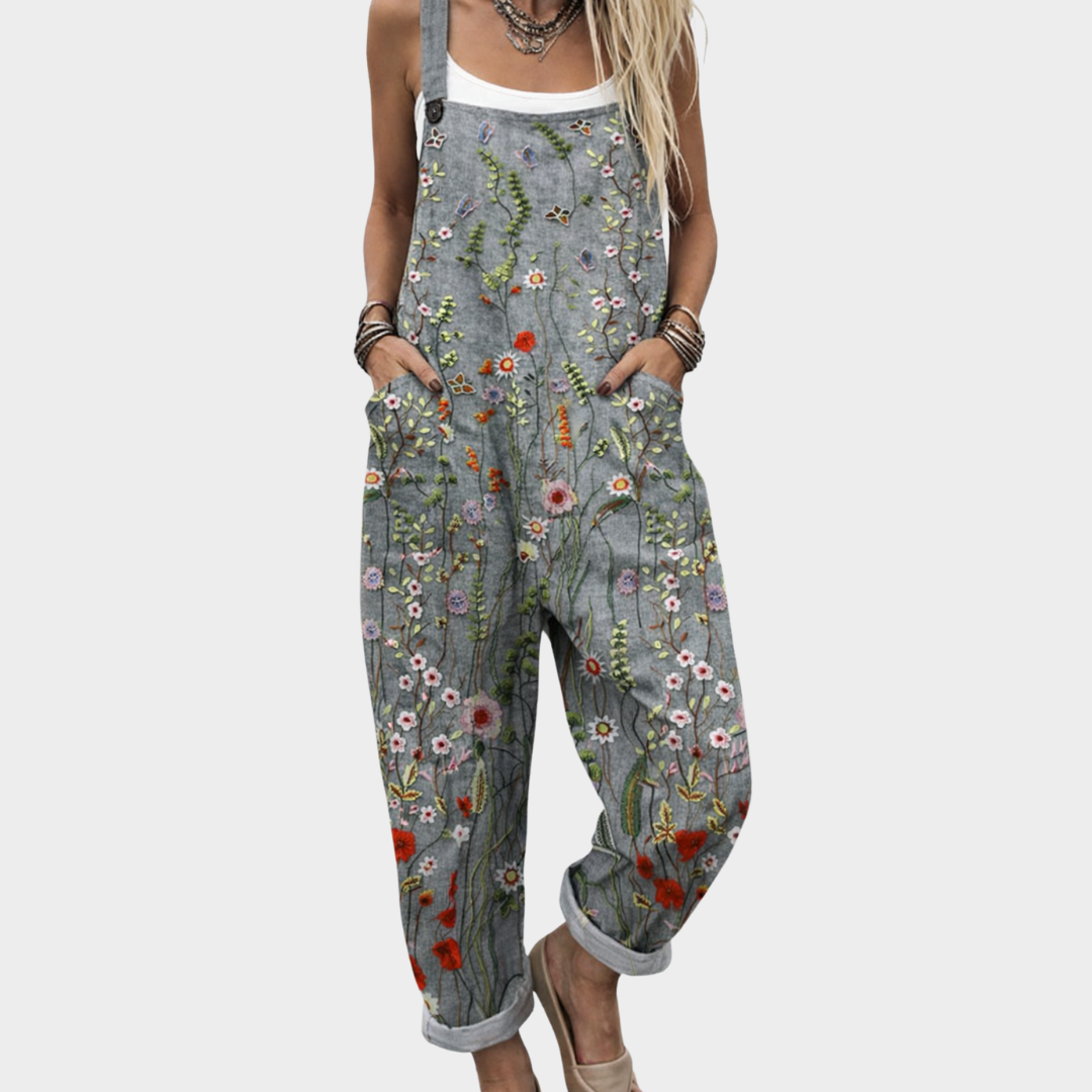 Chiara™ | Tuta Stampata a Fiori Grigi