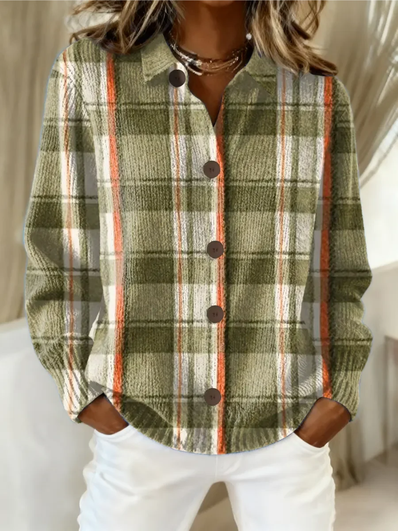 Noemi | Cardigan Scozzese Verde Oliva con Bottoni