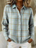 Chiara | Cardigan Scozzese Azzurro Cielo con Bottoni