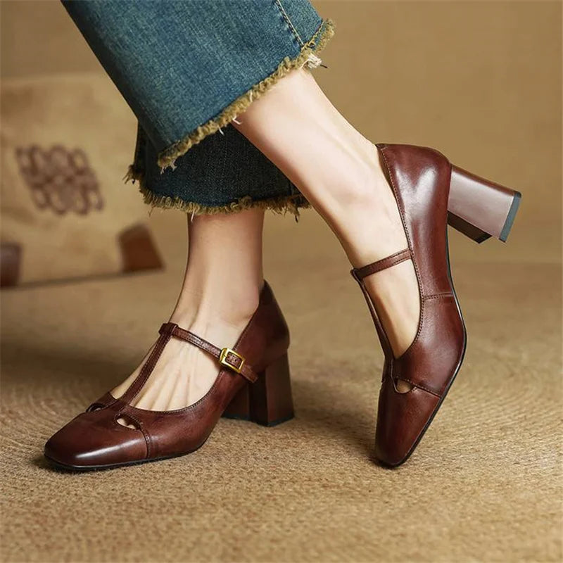 Elora Tacones Altos de Cuero Auténtico