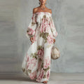 Pivoine | Vestido Maxi Floral con Hombros Descubiertos, Mangas Largas para Mujer