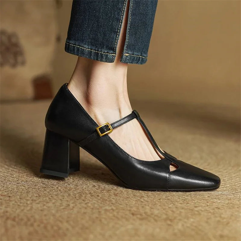 Elora Tacones Altos de Cuero Auténtico