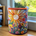 Girasol y Flores | Cesta de Almacenamiento Acolchada