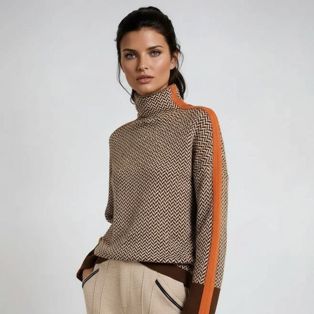 Elara | Suéter de cuello alto con rayas contrastantes