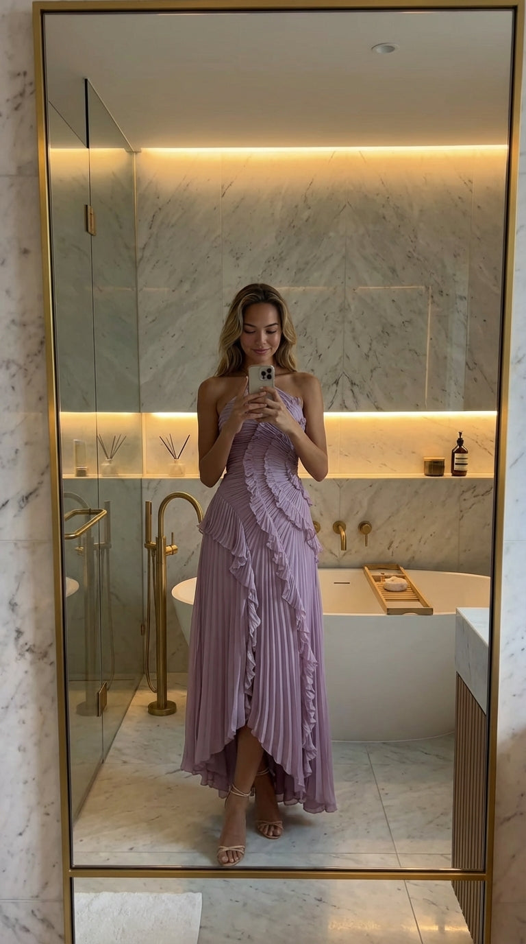 Vestido Lavanda Imperial | Elegancia romántica con movimiento