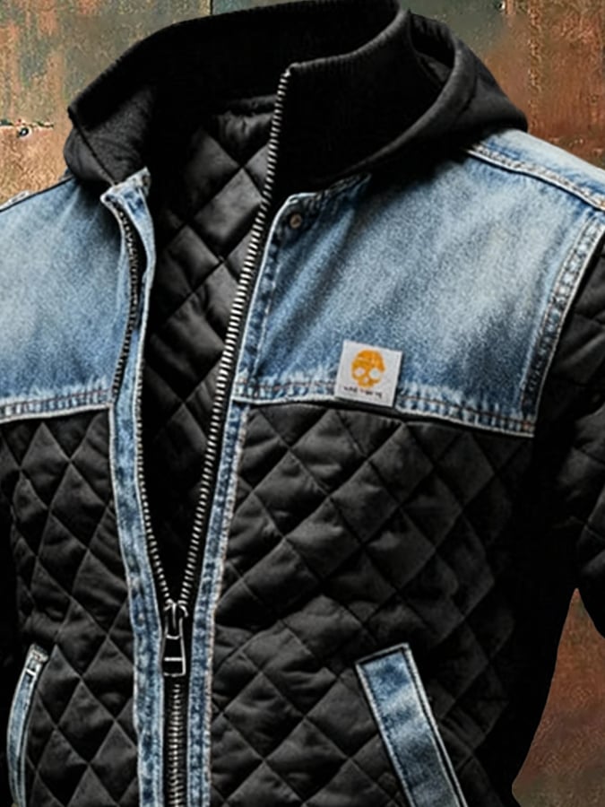CHAQUETA NEGRA CON FORRO Y DETALLES DE DENIM