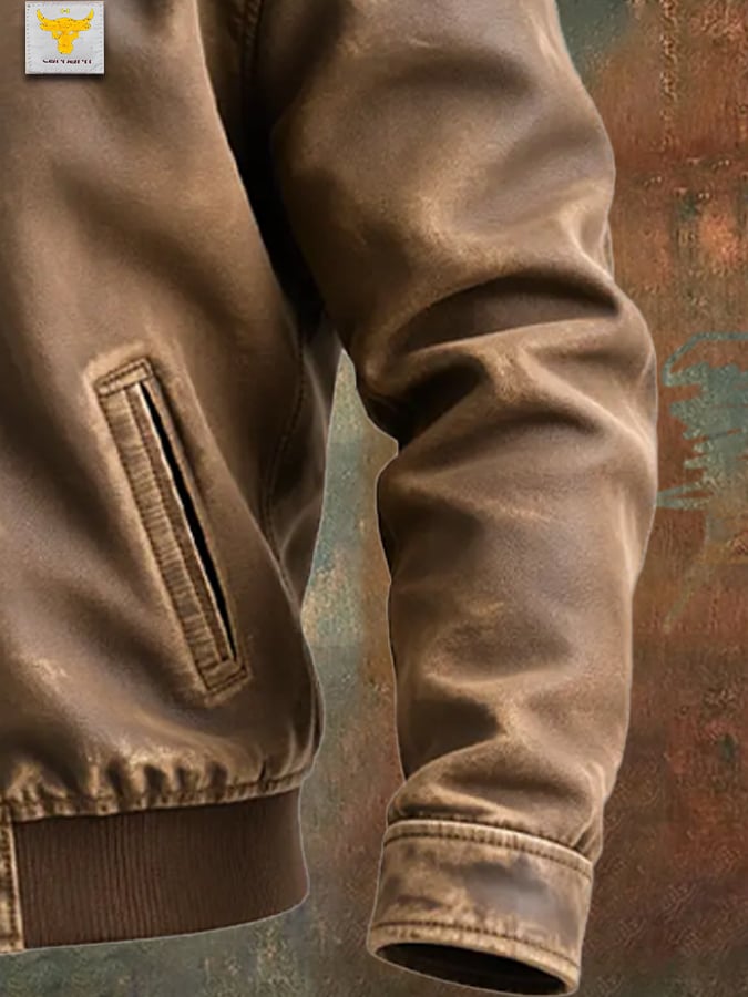 CHAQUETA DE TELA MARRÓN ENVEJECIDA CON UN CORTE CLÁSICO