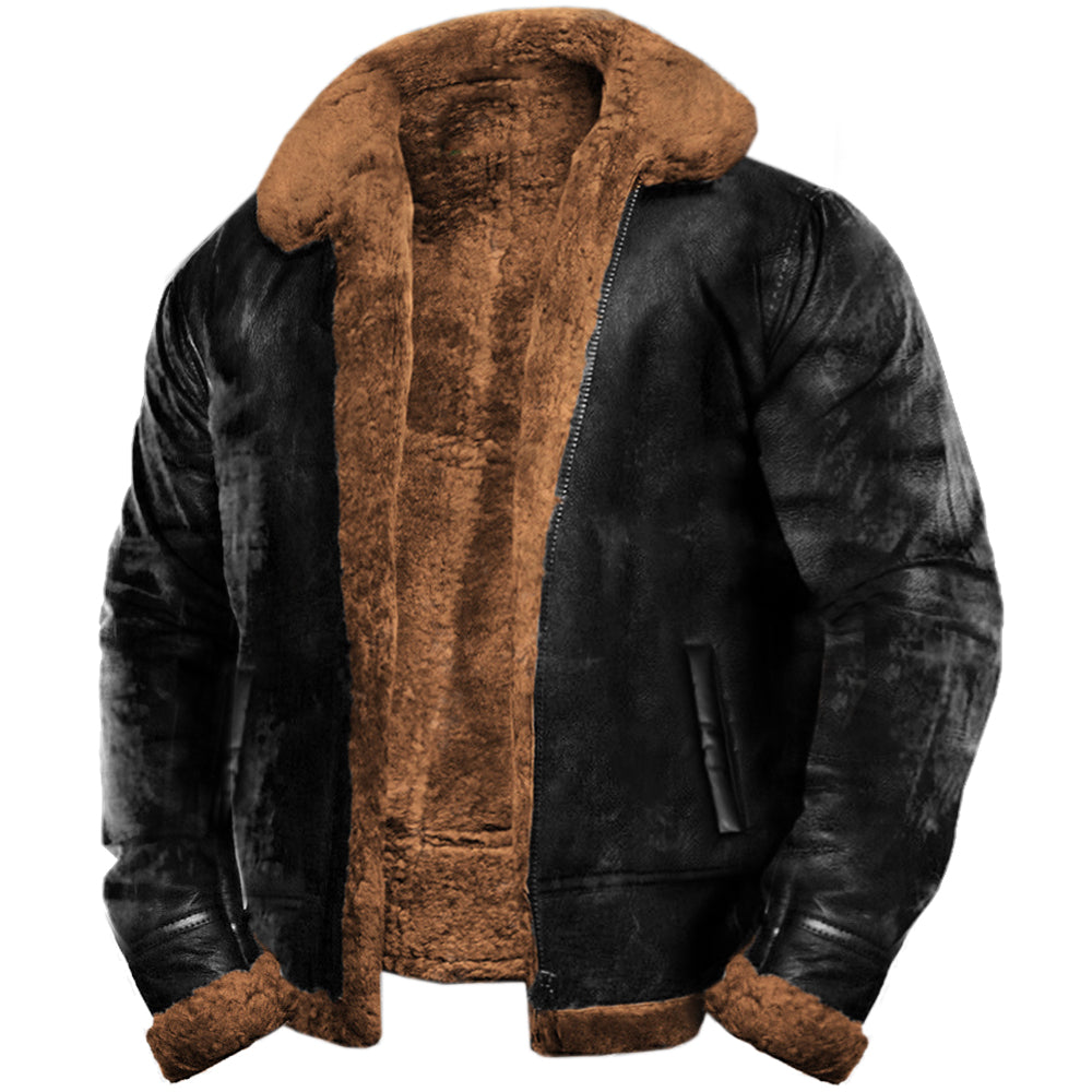 Iván™ | Chaqueta de Cuero Negro con Forro de Piel Sintética