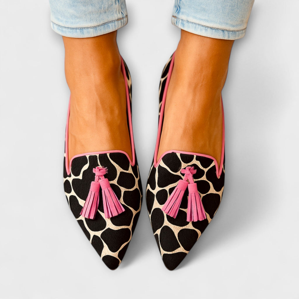 Flats Júlia Animal Print con Pompones