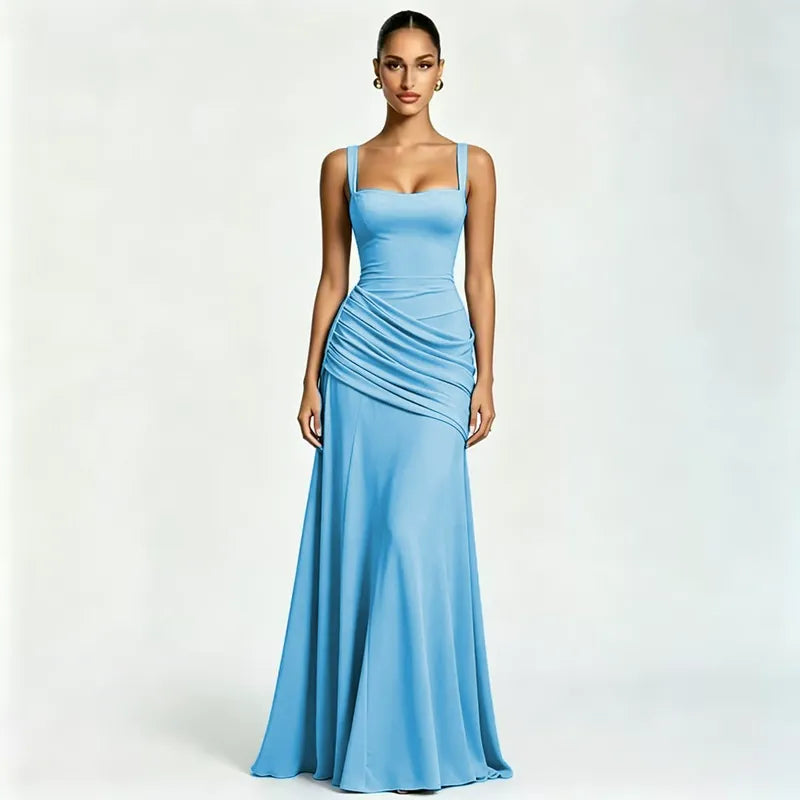 ENIE | Vestido maxi con escote cuadrado fruncido para Mujer