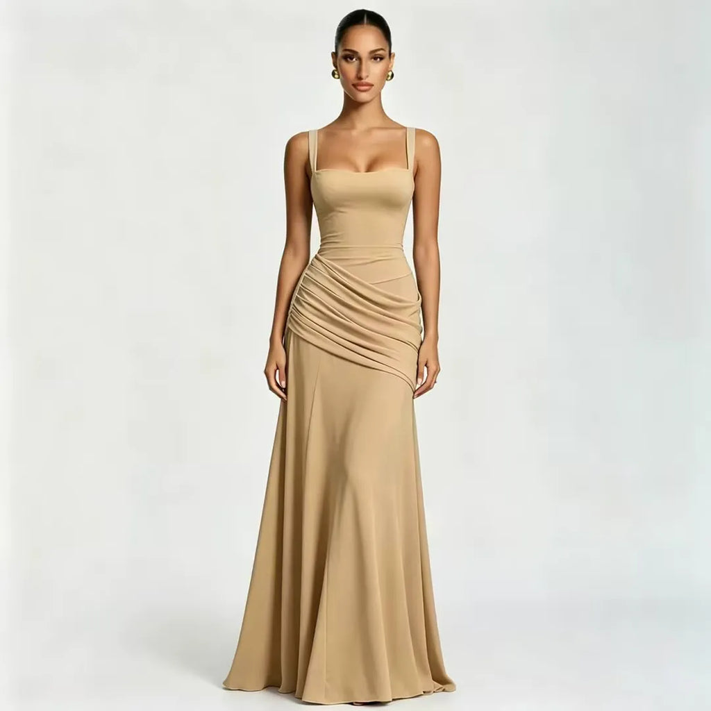 ENIE | Vestido maxi con escote cuadrado fruncido para Mujer