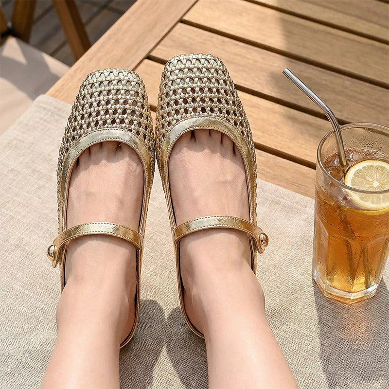 Zapatos Flats Trenzados Punta Cuadrada
