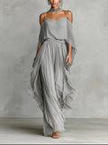 Isabela | Conjunto fluido gris con top de tirantes y pantalón ligero para Mujer