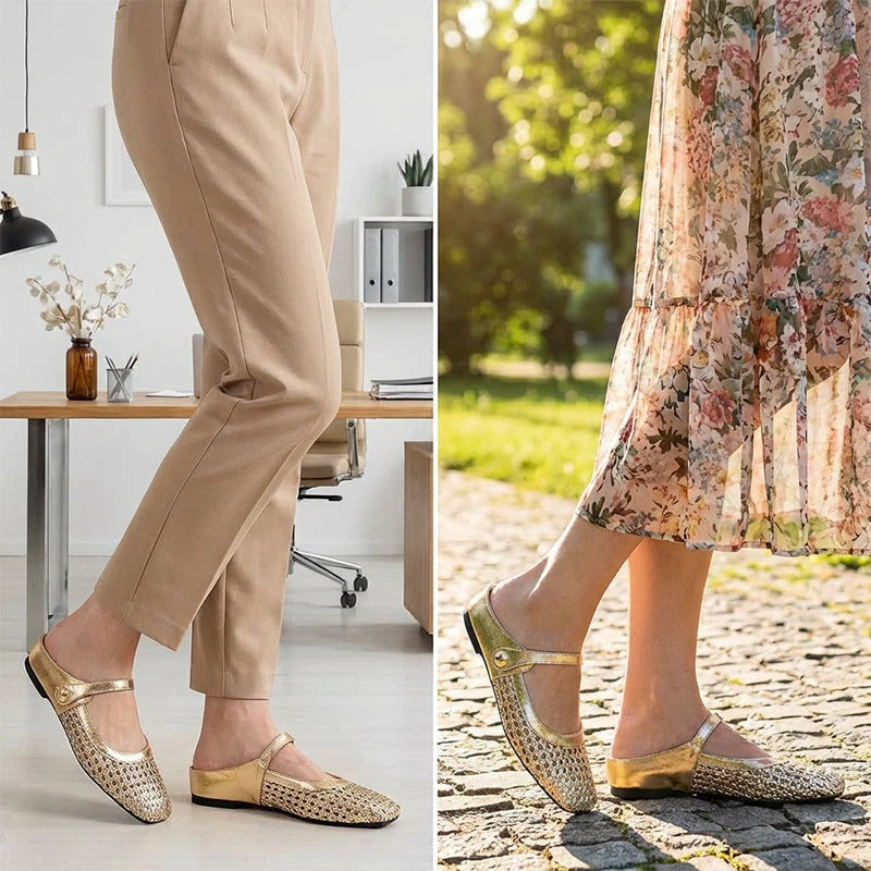 Zapatos Flats Trenzados Punta Cuadrada