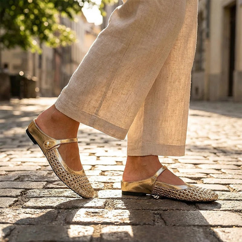 Zapatos Flats Trenzados Punta Cuadrada