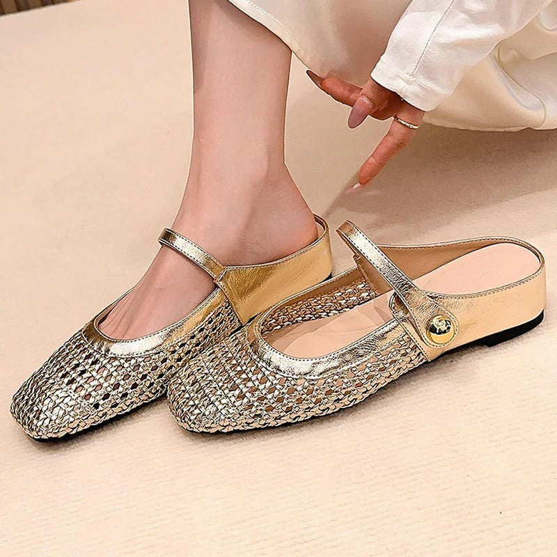 Zapatos Flats Trenzados Punta Cuadrada