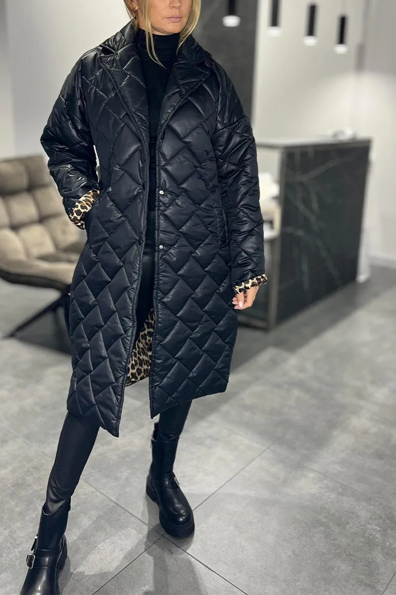 Beata | Abrigo acolchado reversible con forro de leopardo