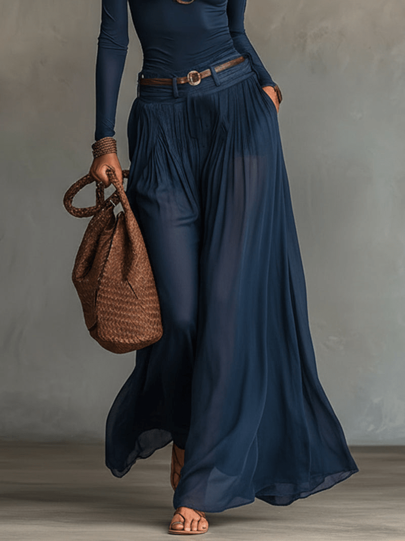 Completo Due Pezzi Top Monospalla Blu Navy e Gonna in Tulle Trasparente (con Cintura)