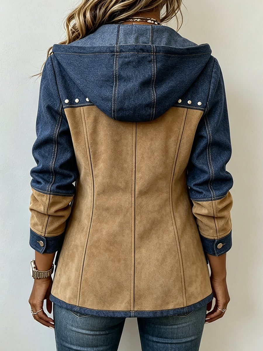 Valeria | Chaqueta con capucha en marino y camel