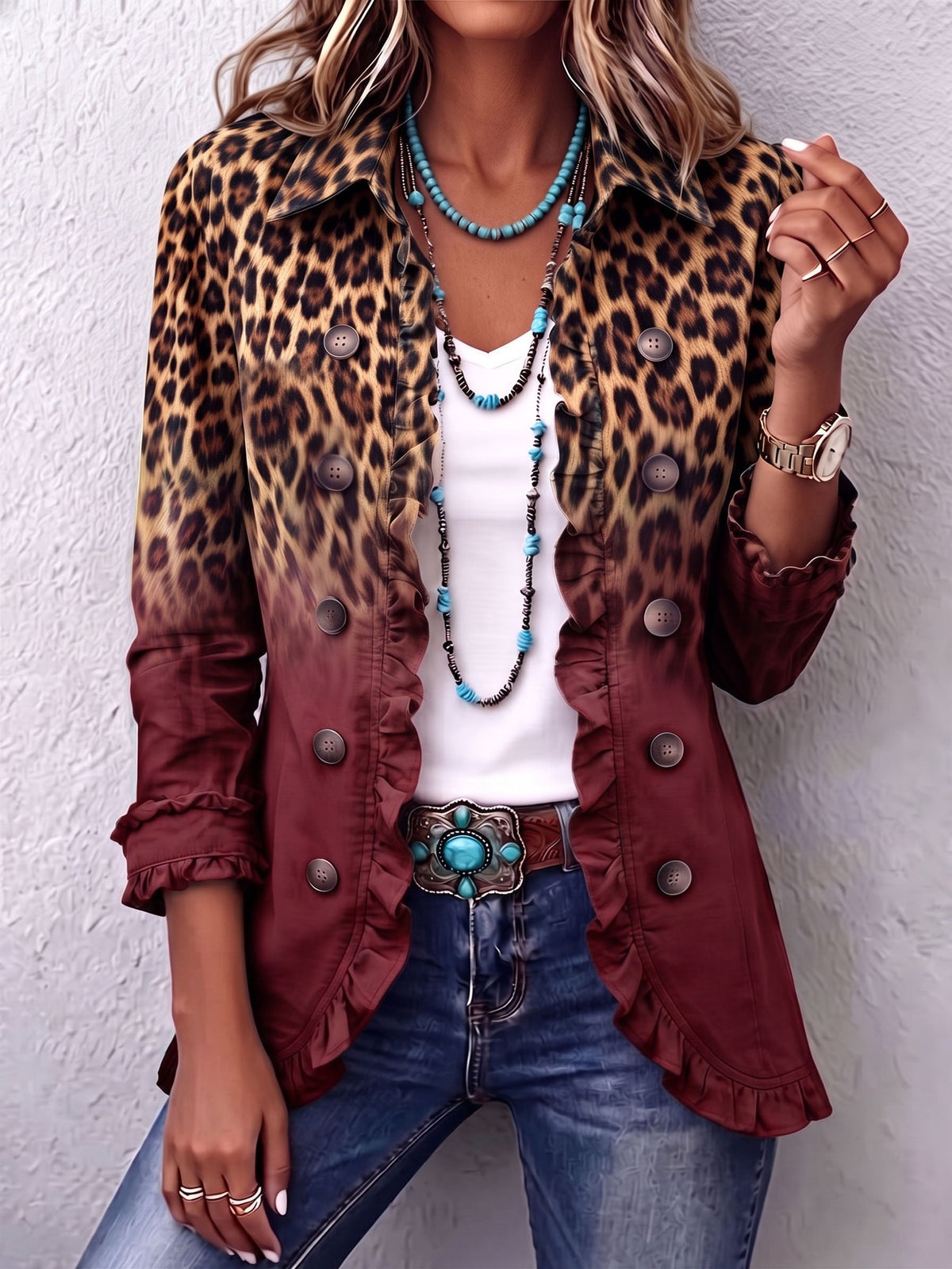 Herminia | Chaqueta blazer leopardo degradado con volantes