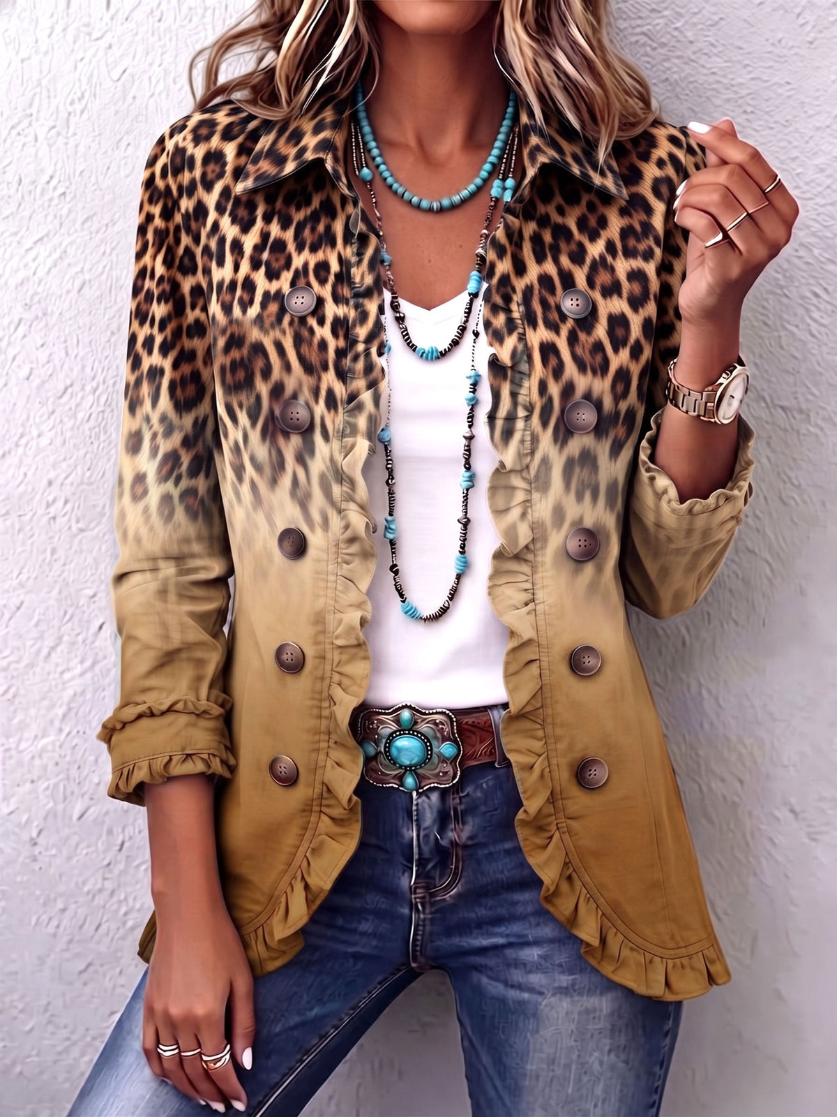 Herminia | Chaqueta blazer leopardo degradado con volantes