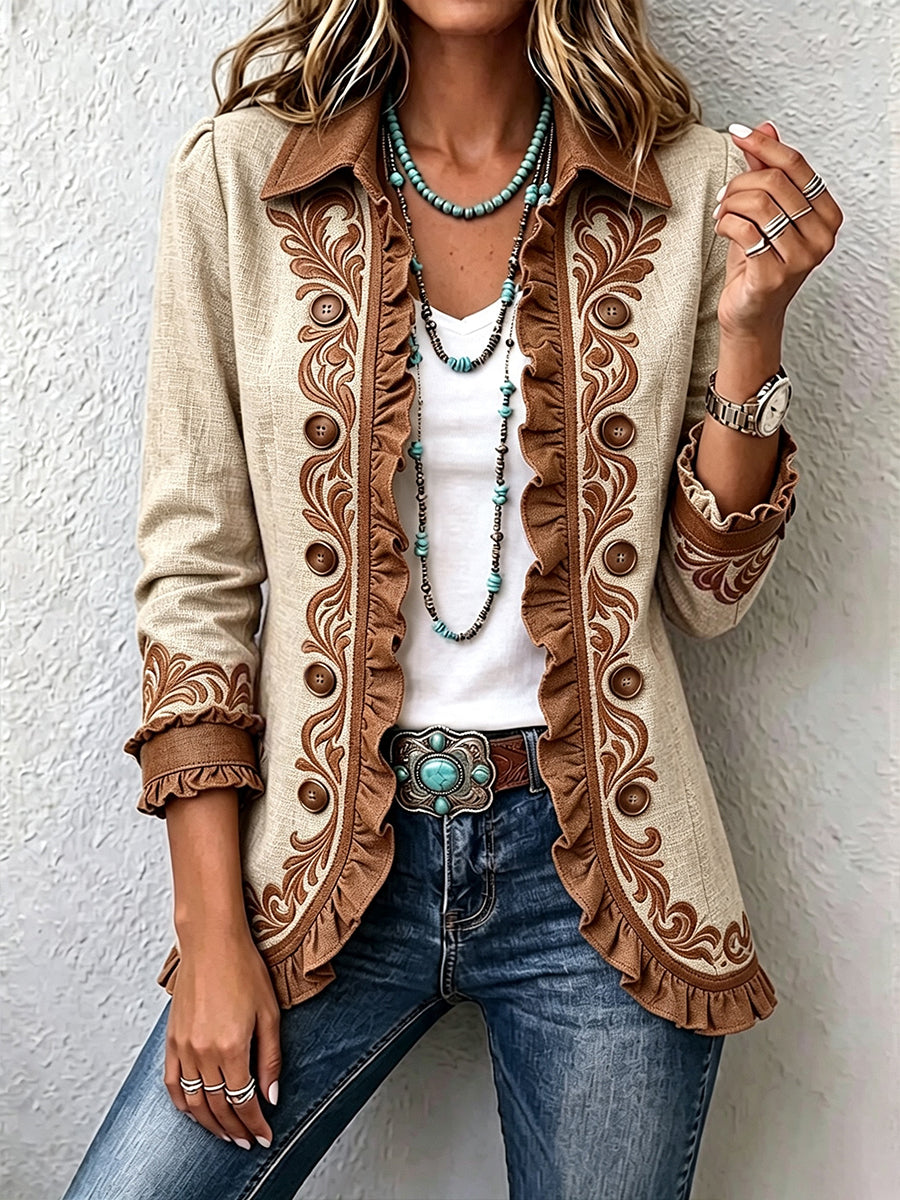 Pilar | Chaqueta floral bordada con volantes